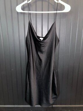 Black Satin Cowl Neck Mini Dress